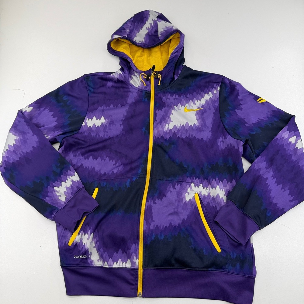 Nike Kobe Bryant Therma-FIT Hoodie Purple Yellow Zig Zag Full Zip Mens L 583115
